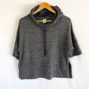 CALIA Size Medium Cropped Pull Over Hoodie Dark Gray Elbow Sleeves